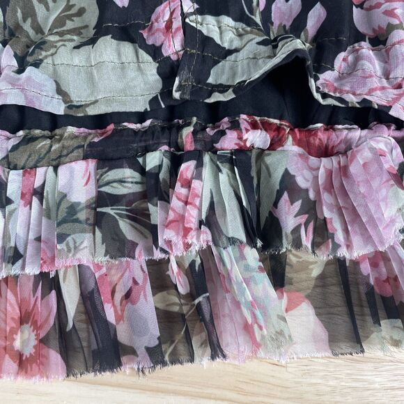 P.A.R.O.S.H. Floral Ruffle Top Shirt Sleeveless Round Collar Black Pink Sz Small - Picture 10 of 10